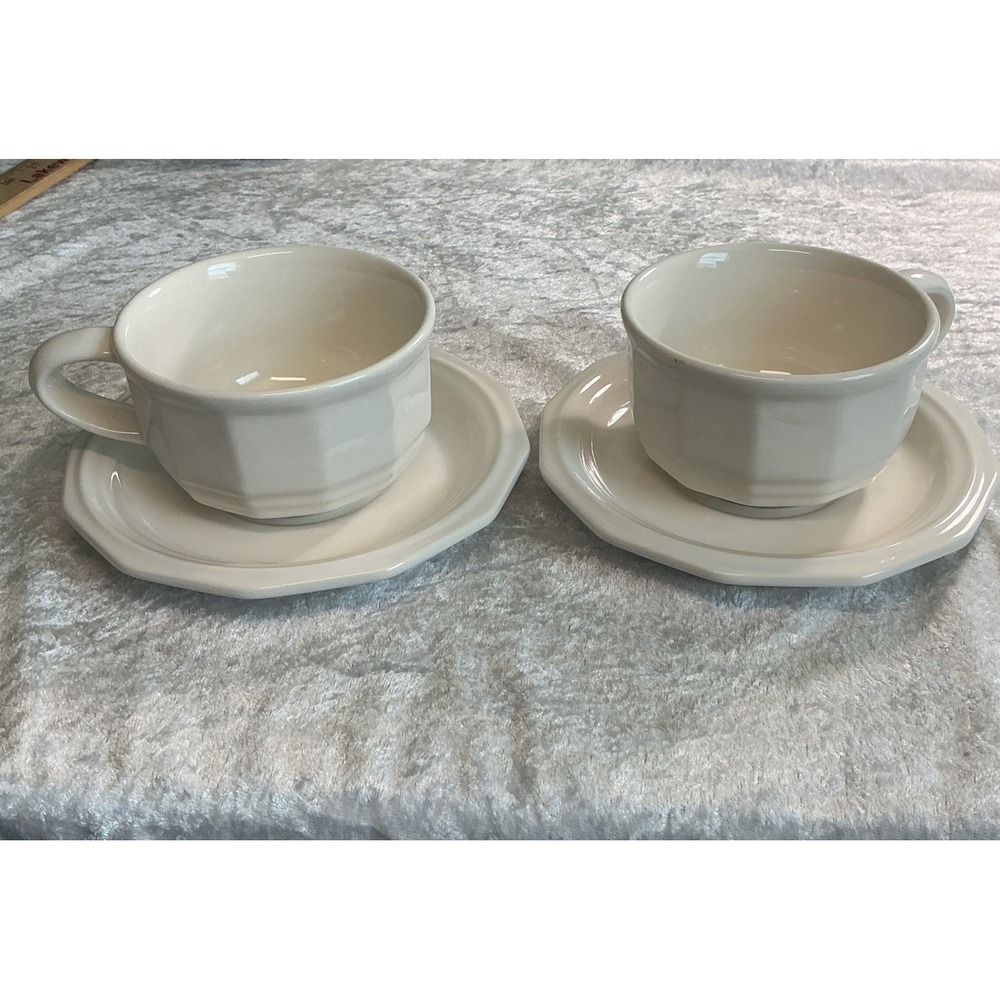 VTG  Set Of 2 Cups & Saucers Pfaltzgraff HERITAGE WHITE Colonial Country Style - Picture 2 of 11